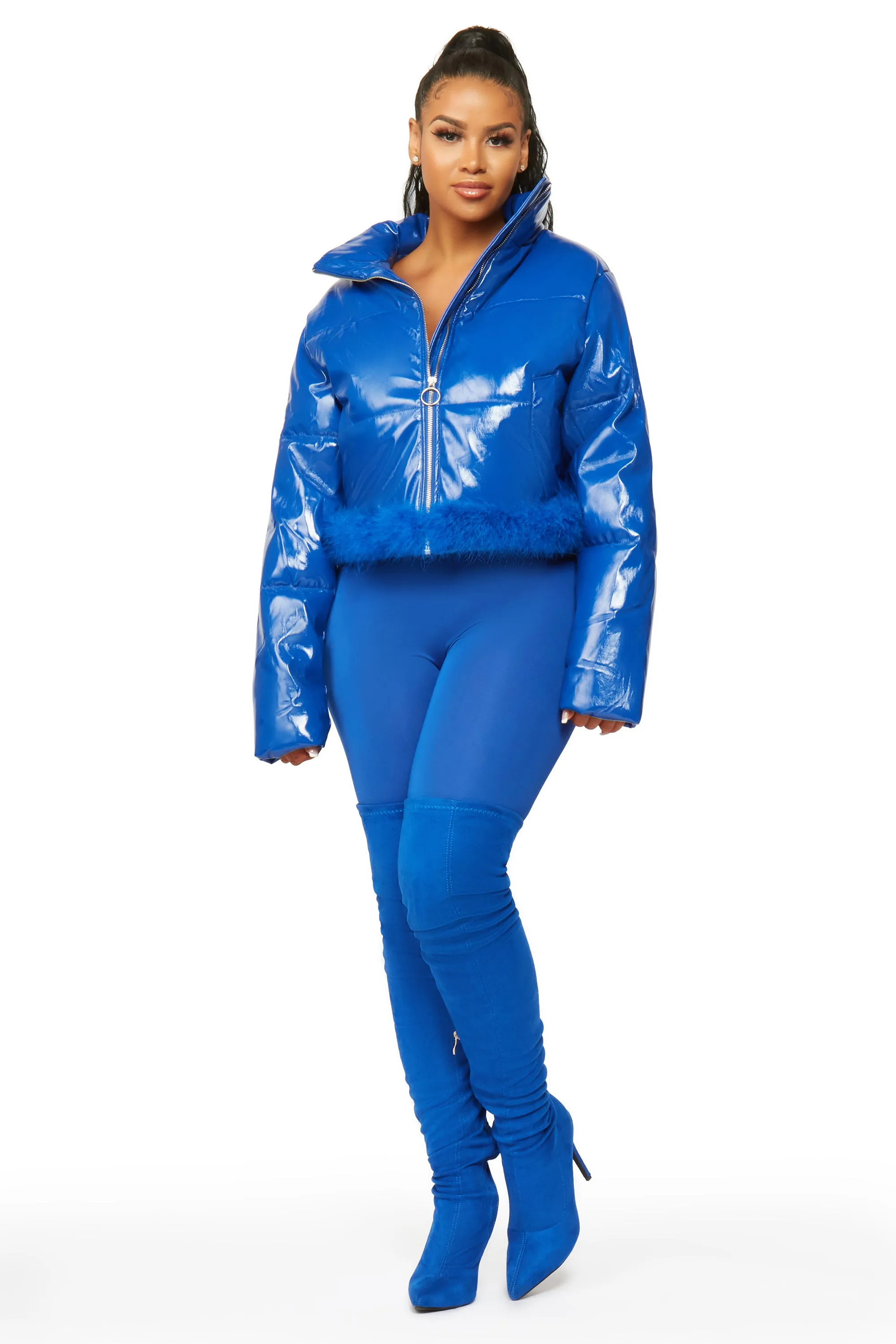 Saylor Royal Blue PU Puffer Jacket