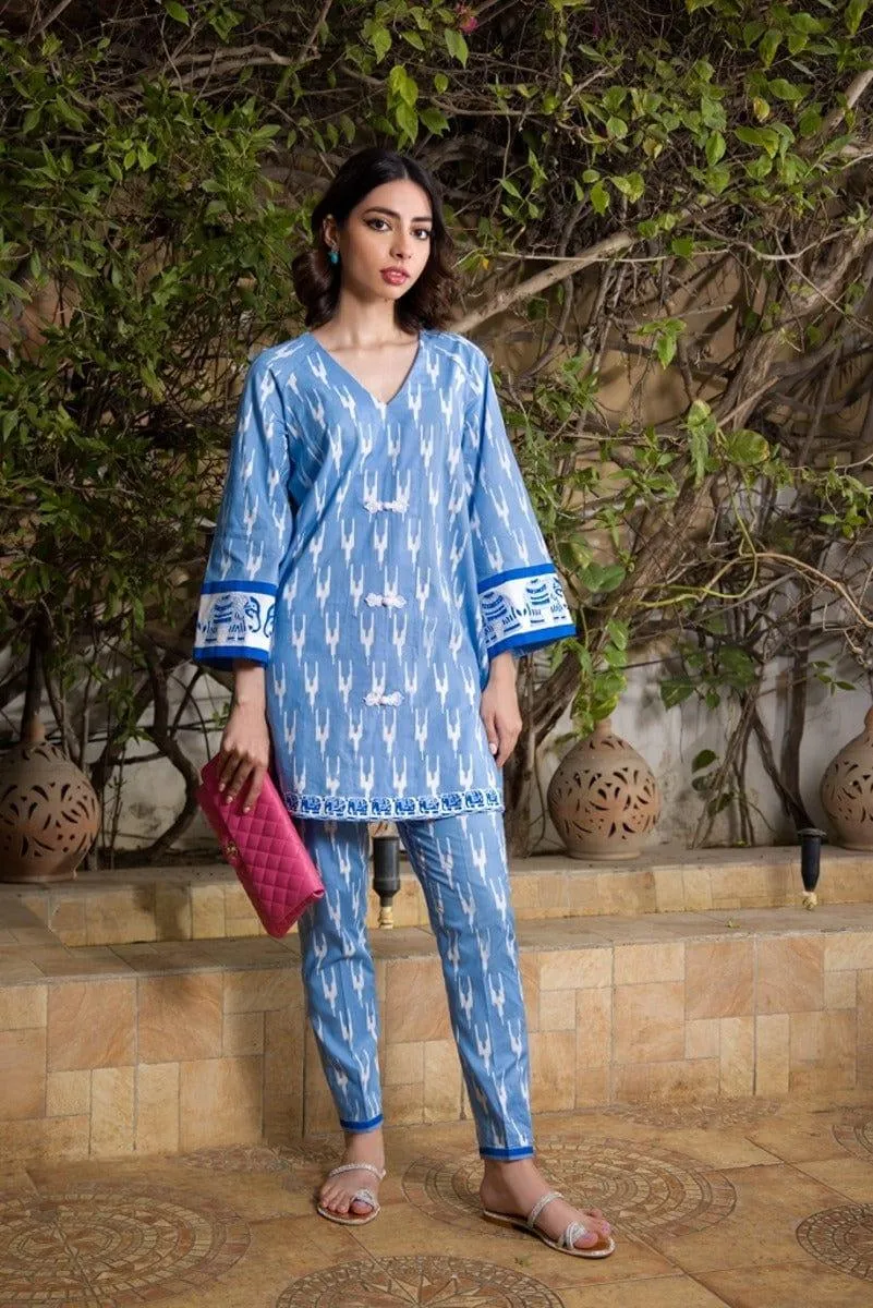 Shehrnaz - Light Blue Cotton Tunic - SHK-1058