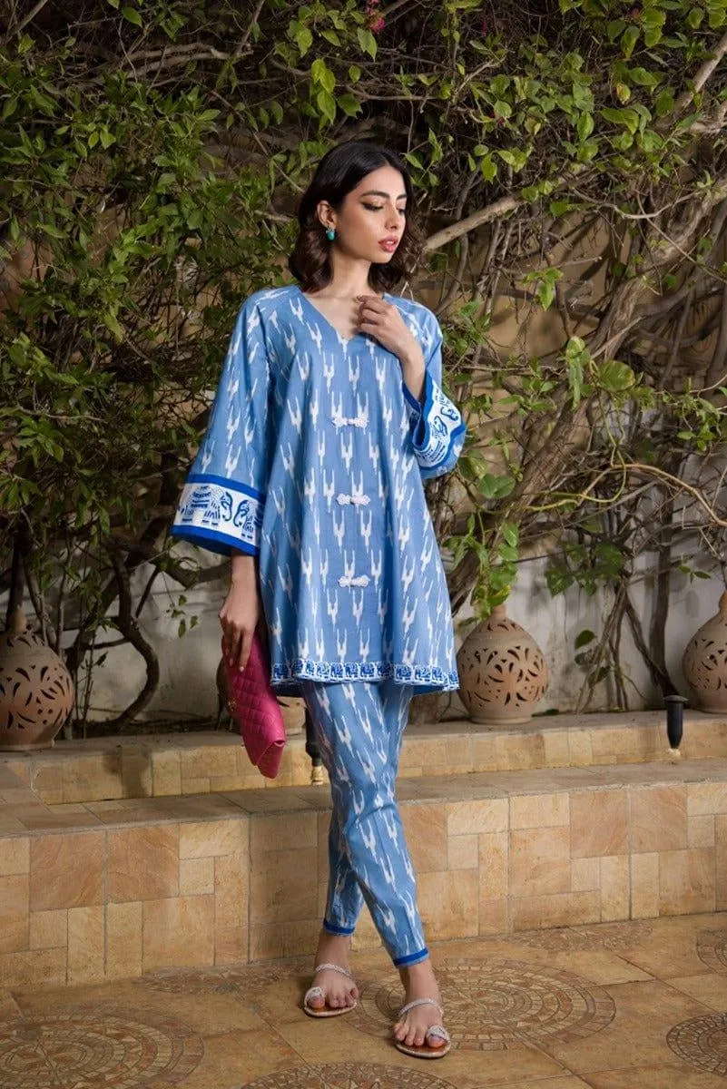 Shehrnaz - Light Blue Cotton Tunic - SHK-1058