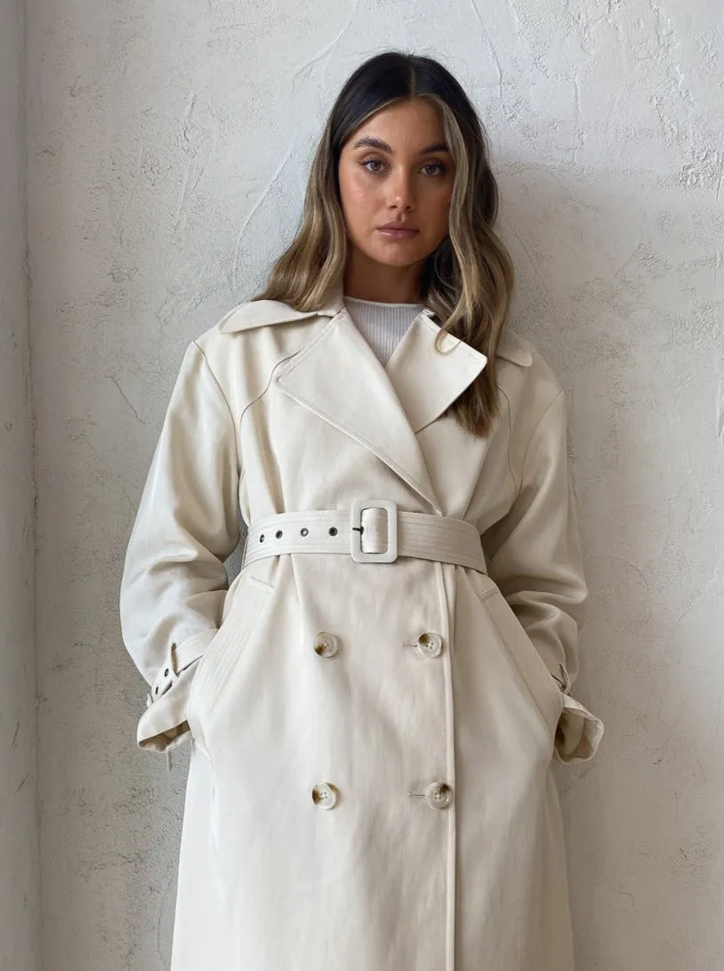 Shona Joy Matilda Trench Coat in Crema