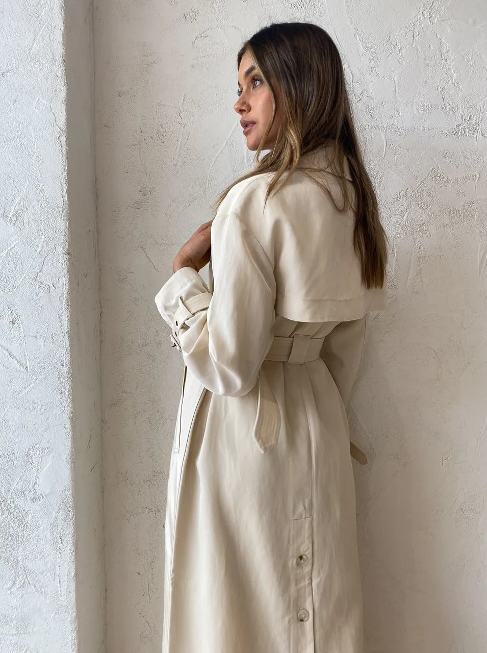 Shona Joy Matilda Trench Coat in Crema