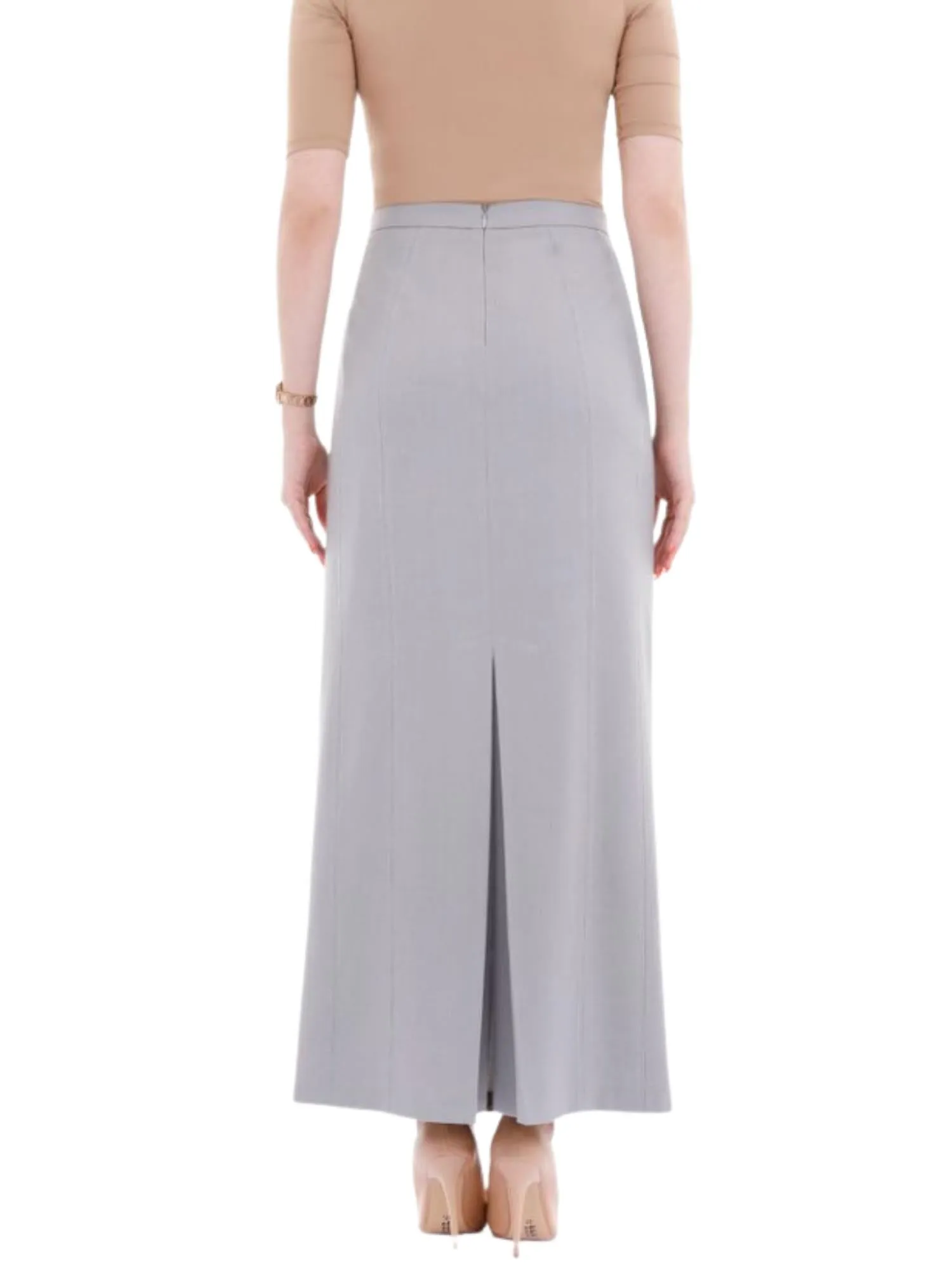 Silver Ankle Length Plus Size Back Split Maxi Skirt