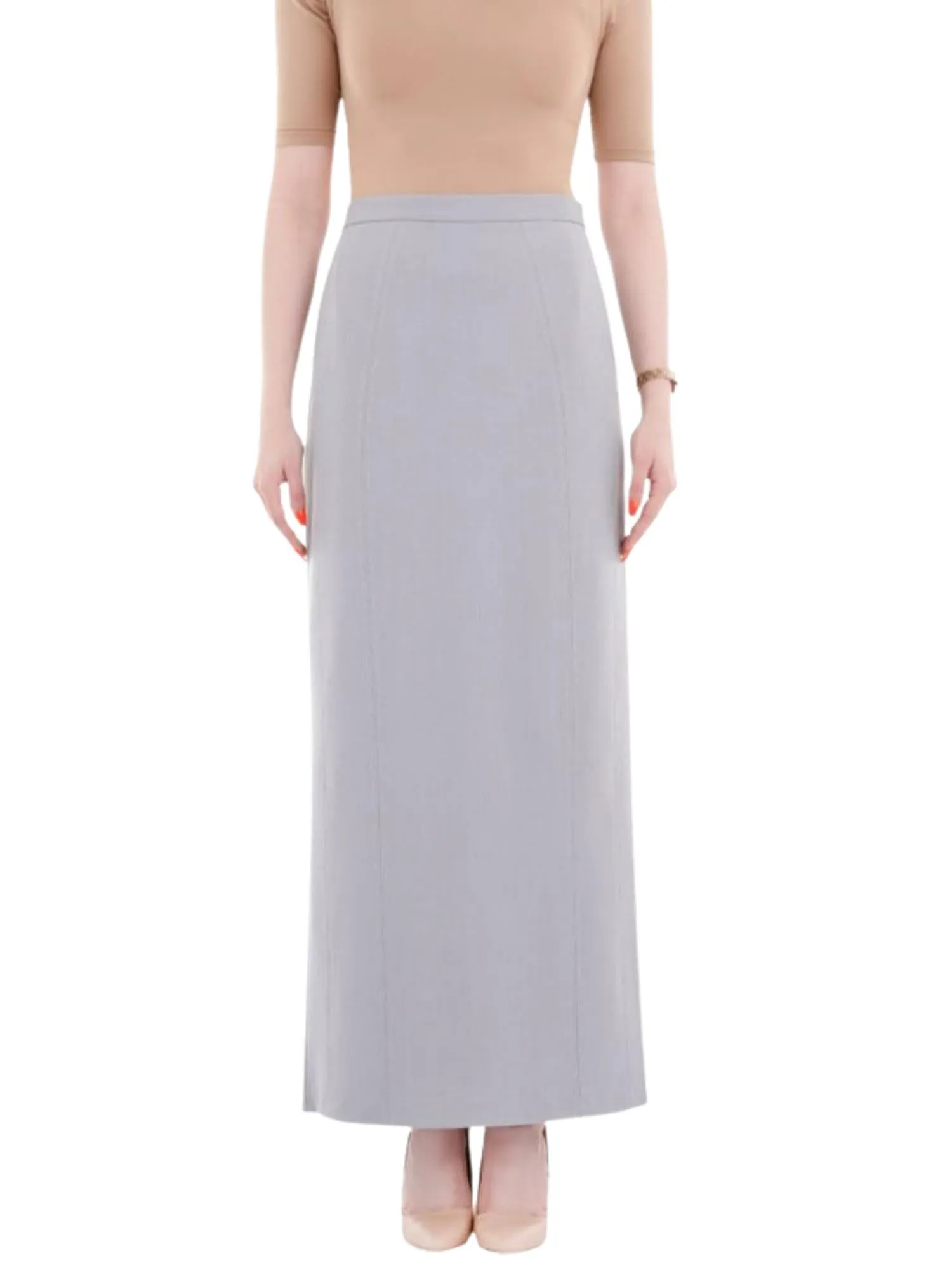 Silver Ankle Length Plus Size Back Split Maxi Skirt