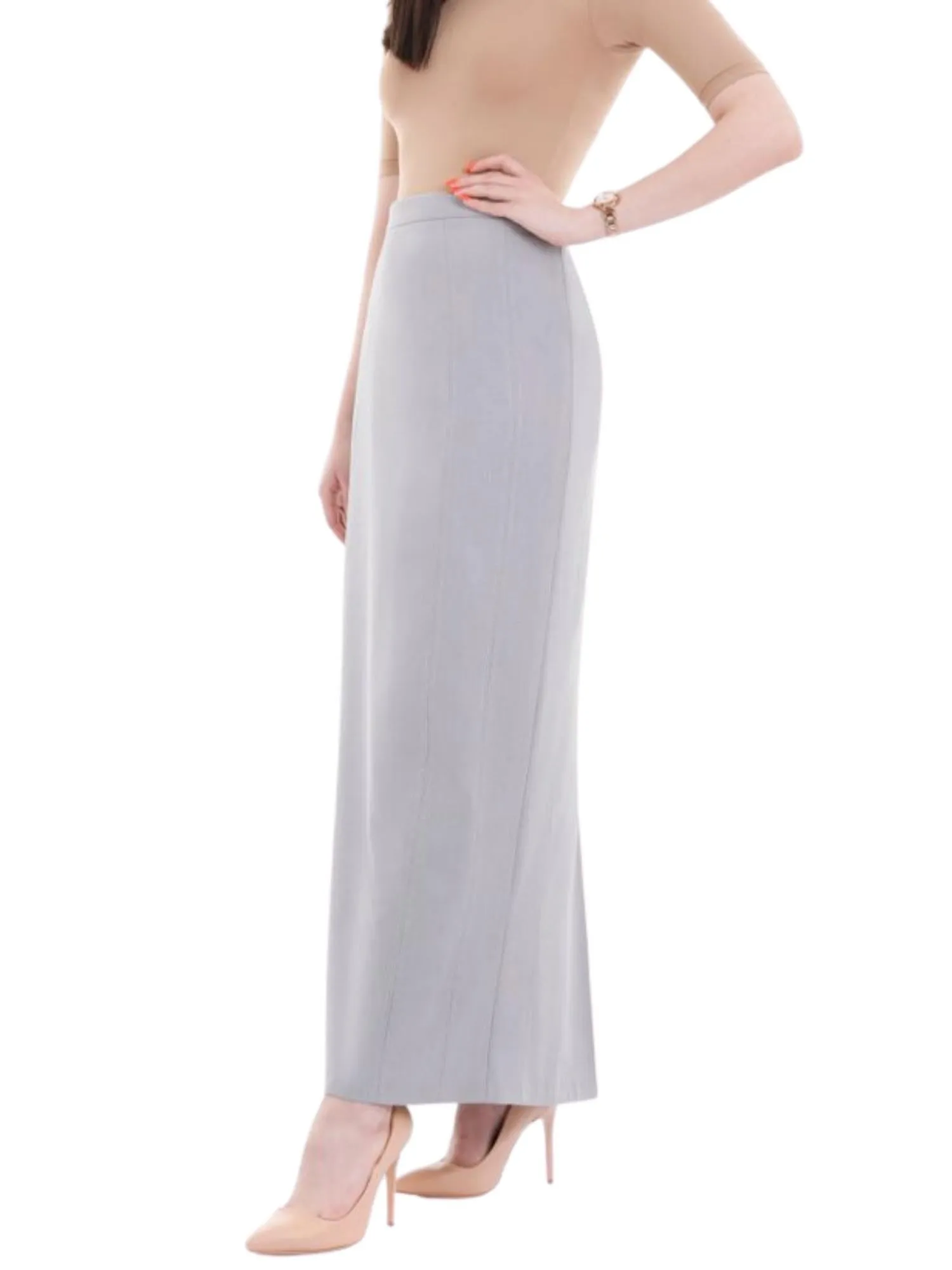 Silver Ankle Length Plus Size Back Split Maxi Skirt