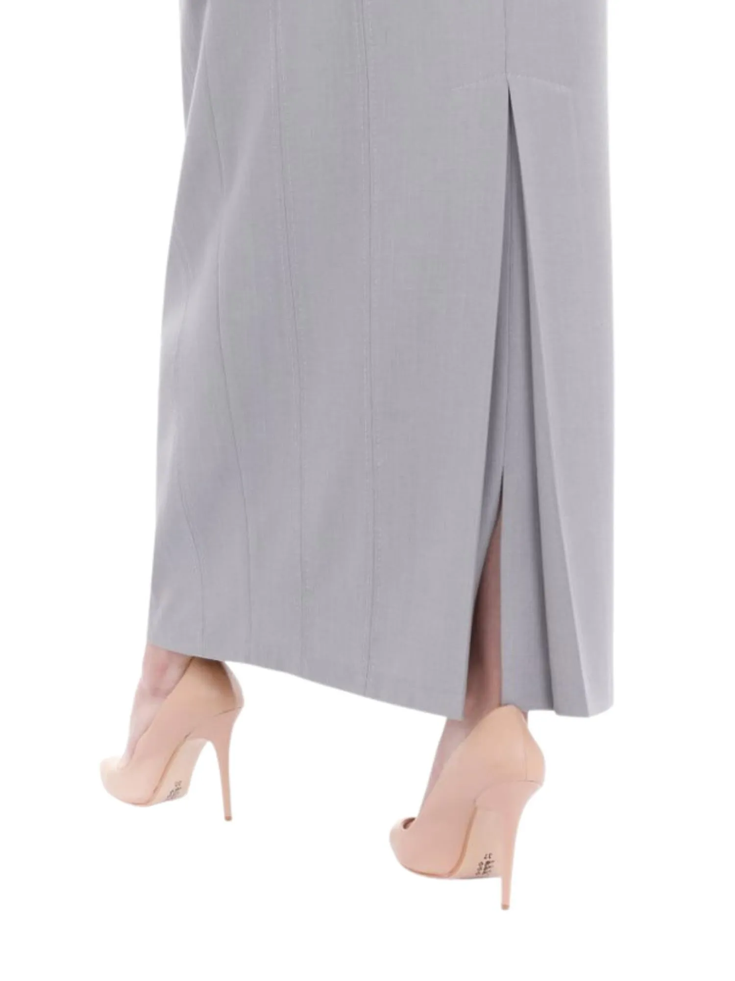 Silver Ankle Length Plus Size Back Split Maxi Skirt