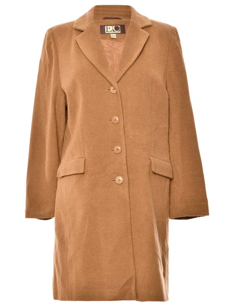 Single-Breasted Brown Classic Wool Coat - L