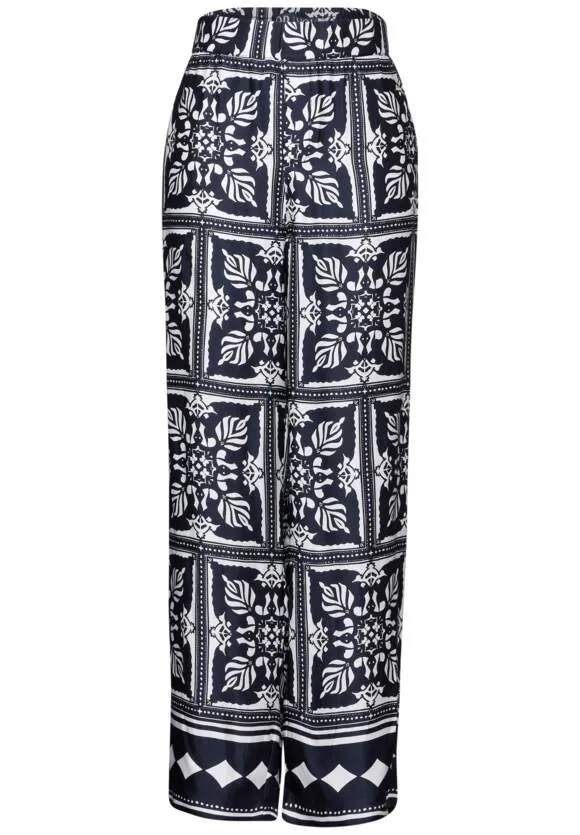 Street one Satin Border Print Trousers Navy. 32" Leg