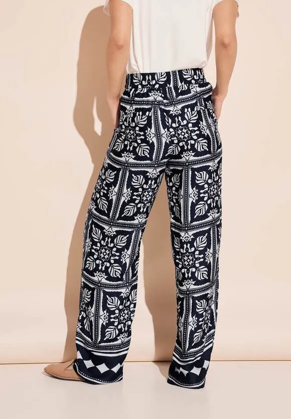 Street one Satin Border Print Trousers Navy. 32" Leg