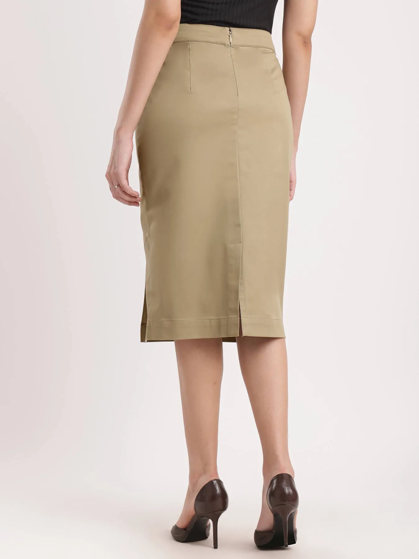 Stretchable Pencil Skirt - Beige