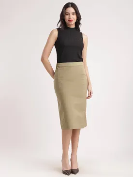 Stretchable Pencil Skirt - Beige