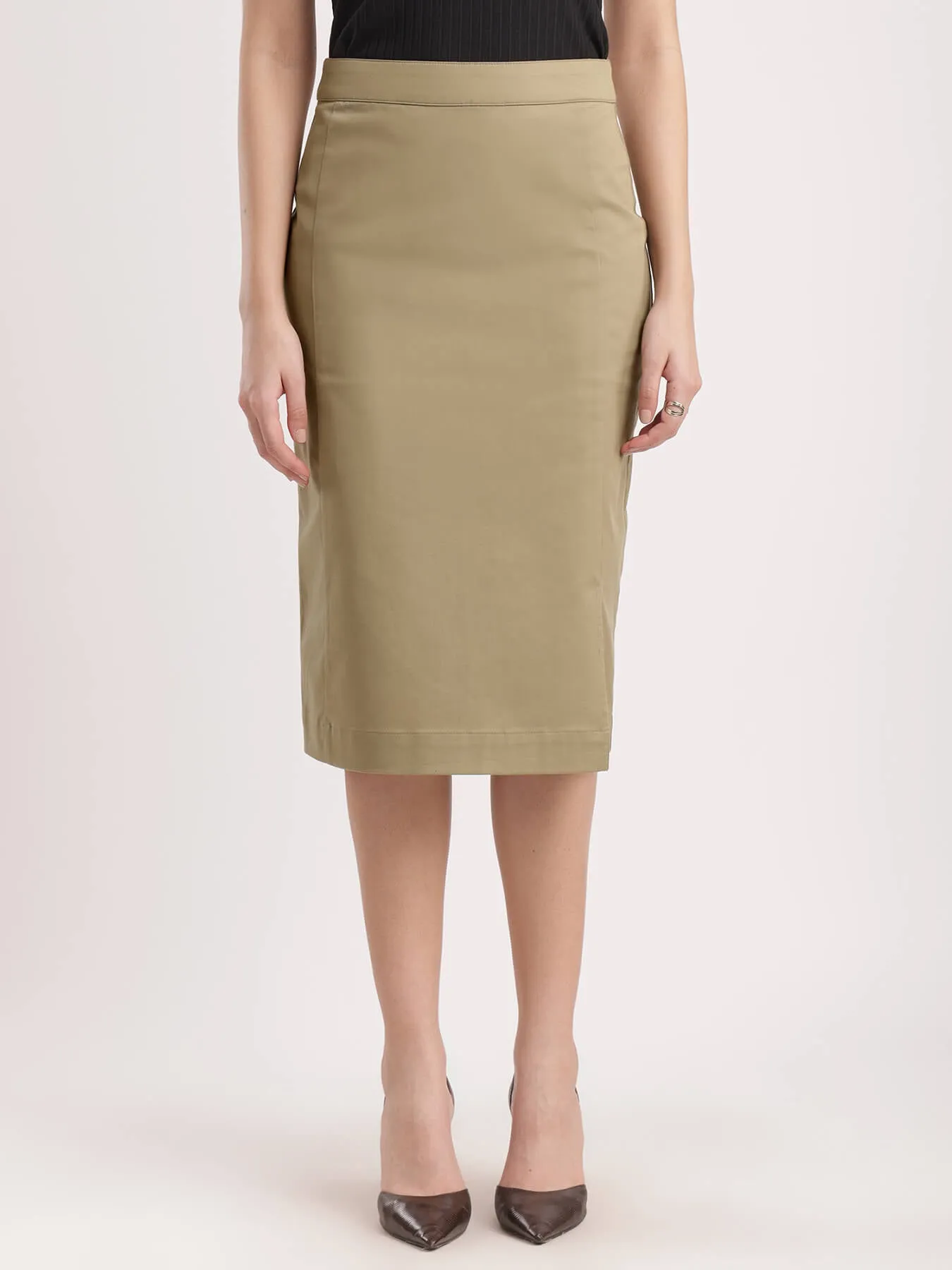 Stretchable Pencil Skirt - Beige