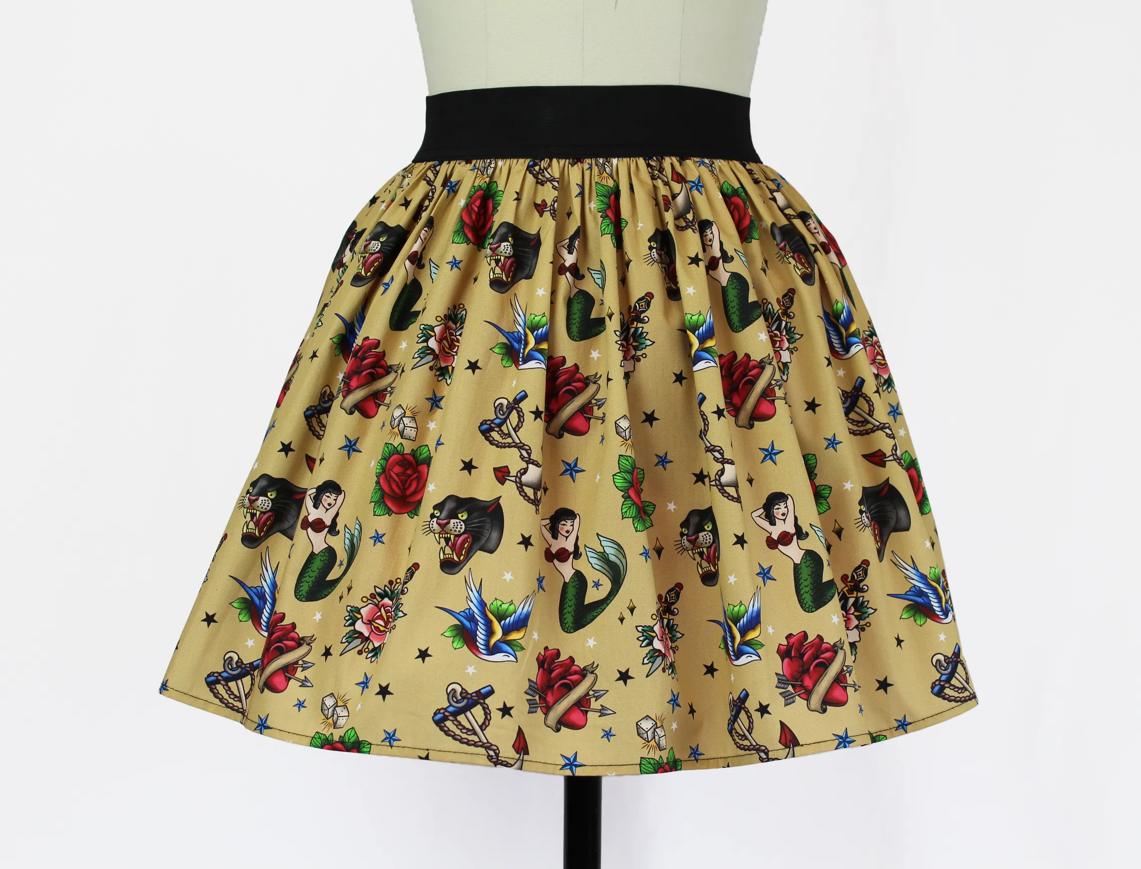 Vintage Inspired Tattoo Flash A-line Elastic Skirt