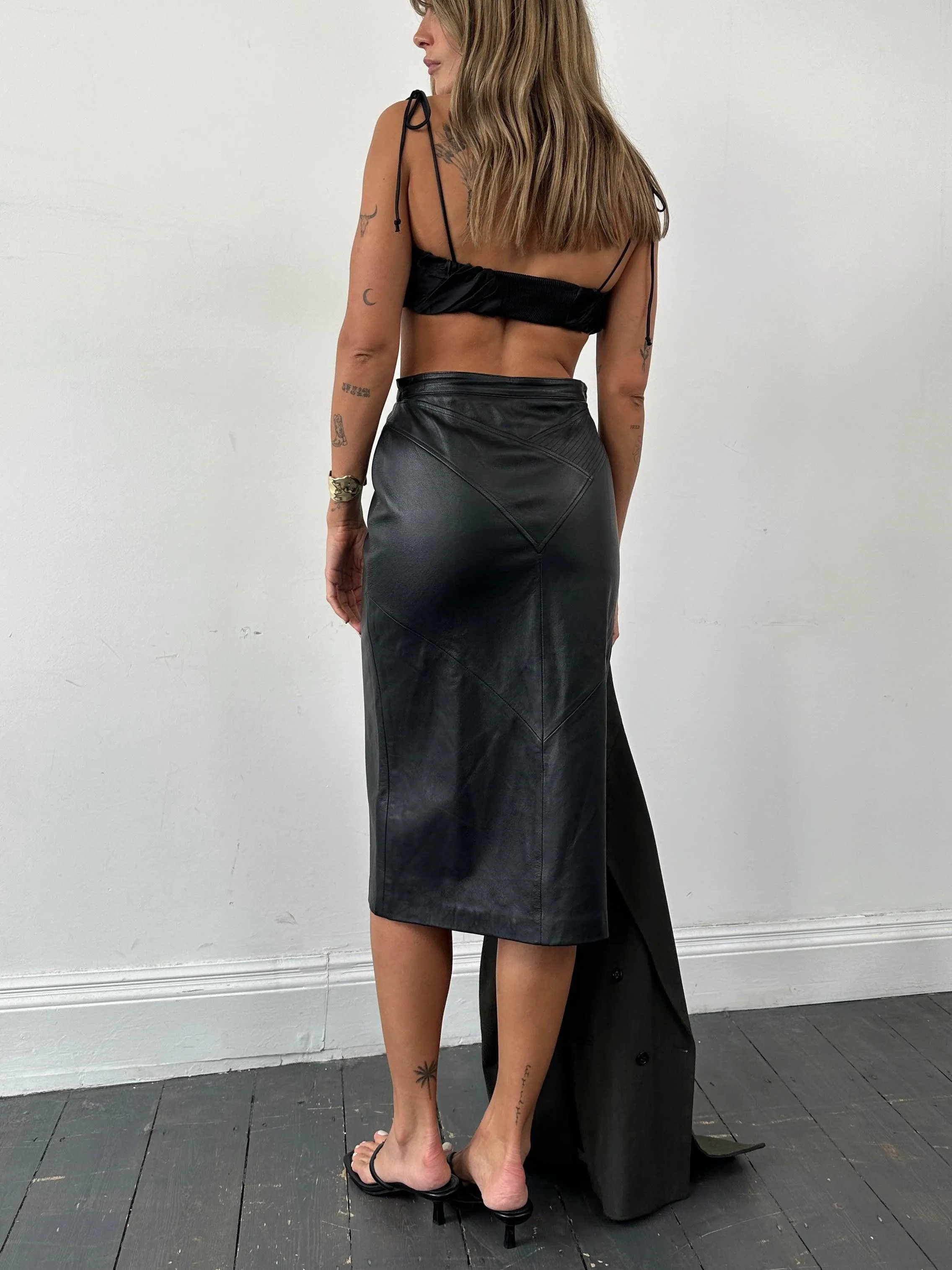 Vintage Leather Midi Skirt - W28