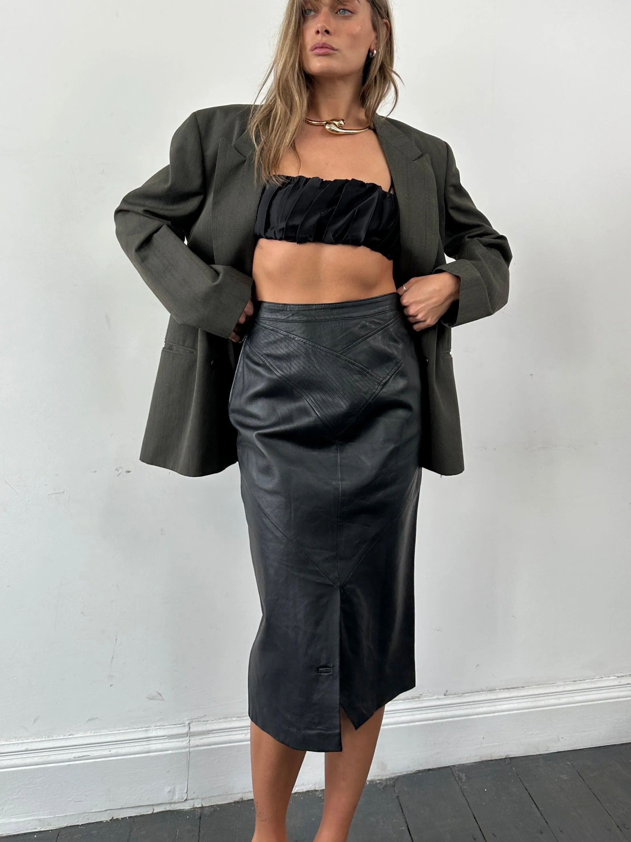 Vintage Leather Midi Skirt - W28