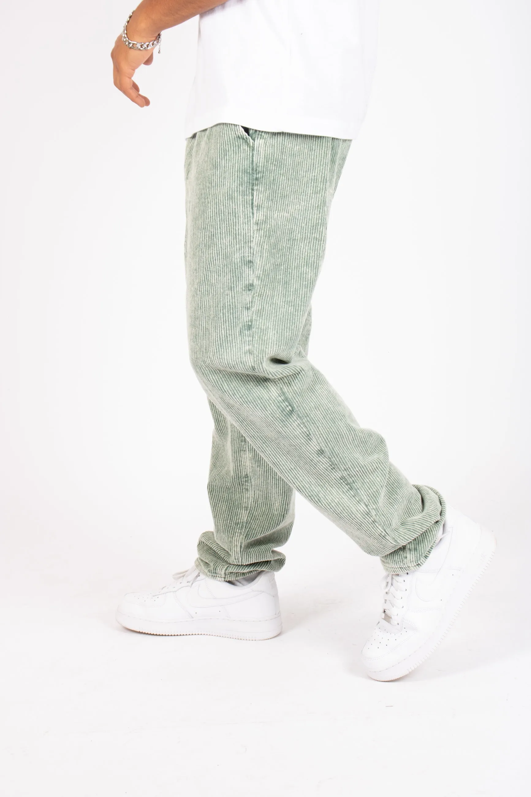 Washed Acid Green Corduroy Straight Leg Trouser