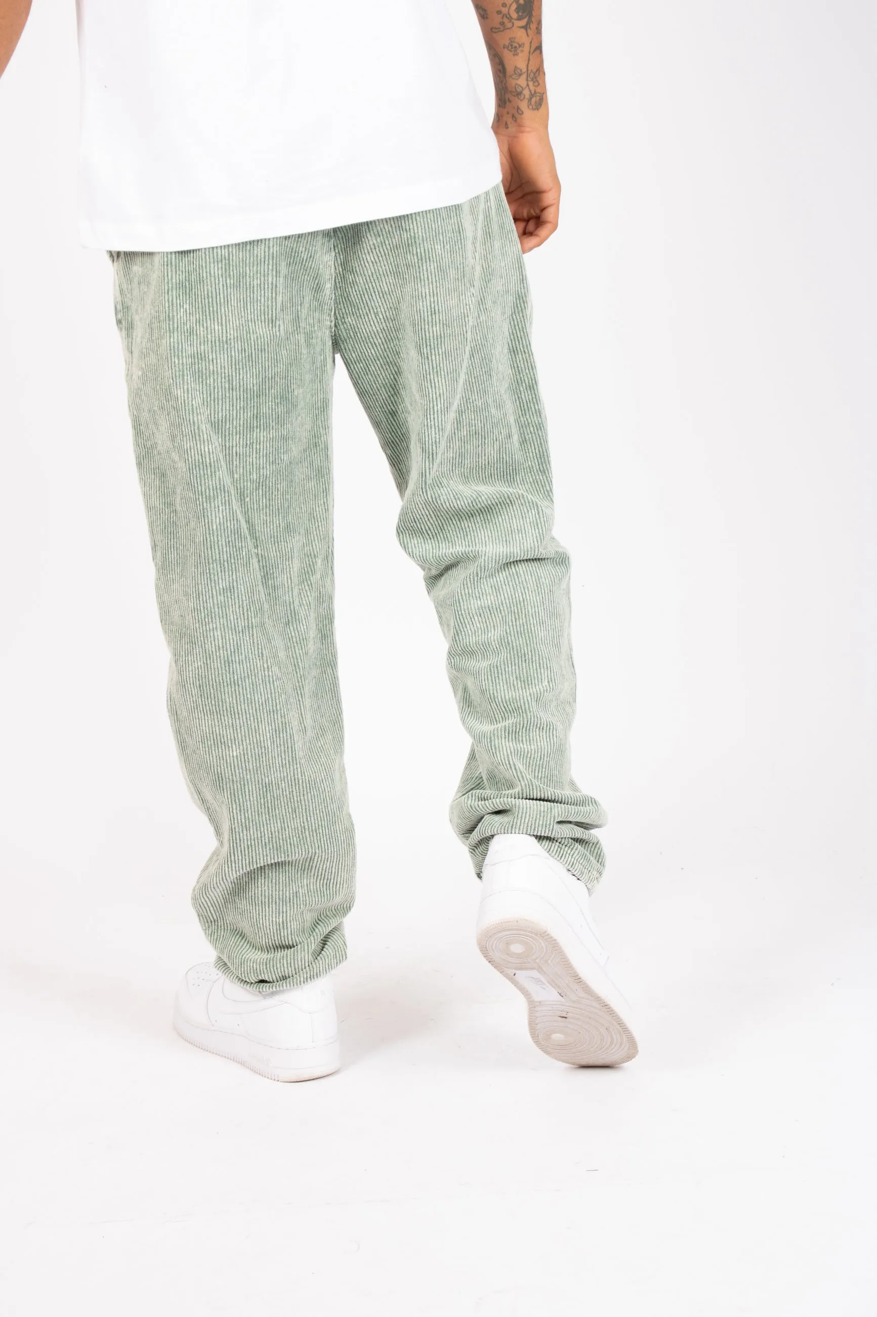 Washed Acid Green Corduroy Straight Leg Trouser