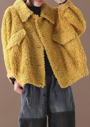 women plus size Coats yellow lapel Button Woolen Coats