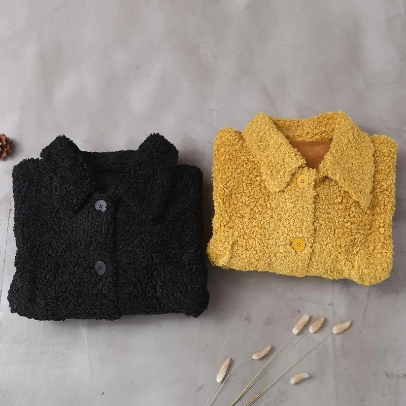 women plus size Coats yellow lapel Button Woolen Coats