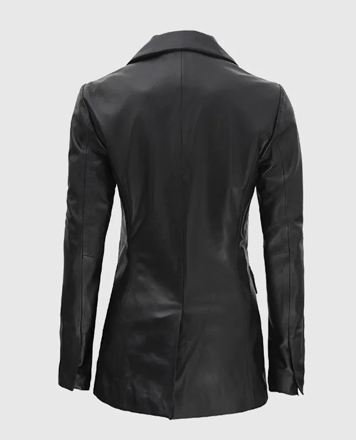 Women's Double Breasted Black Leather Blazer