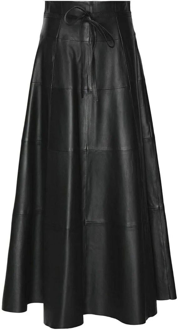 Women's Full Length A-Line High Waisted Leather Skirt WS29