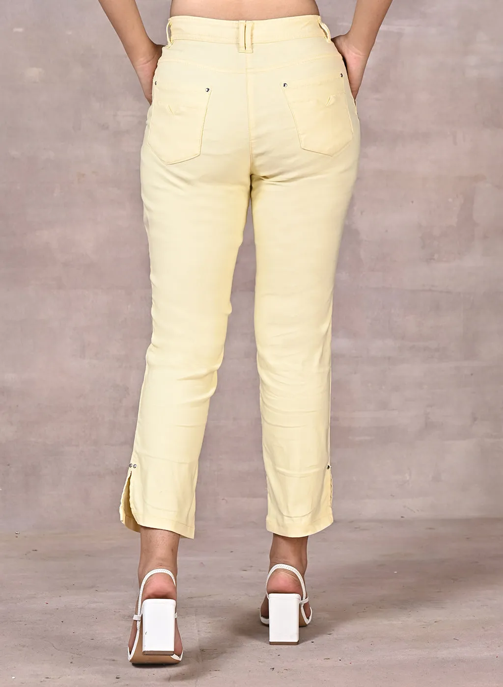 Yellow Regular Plain Capri