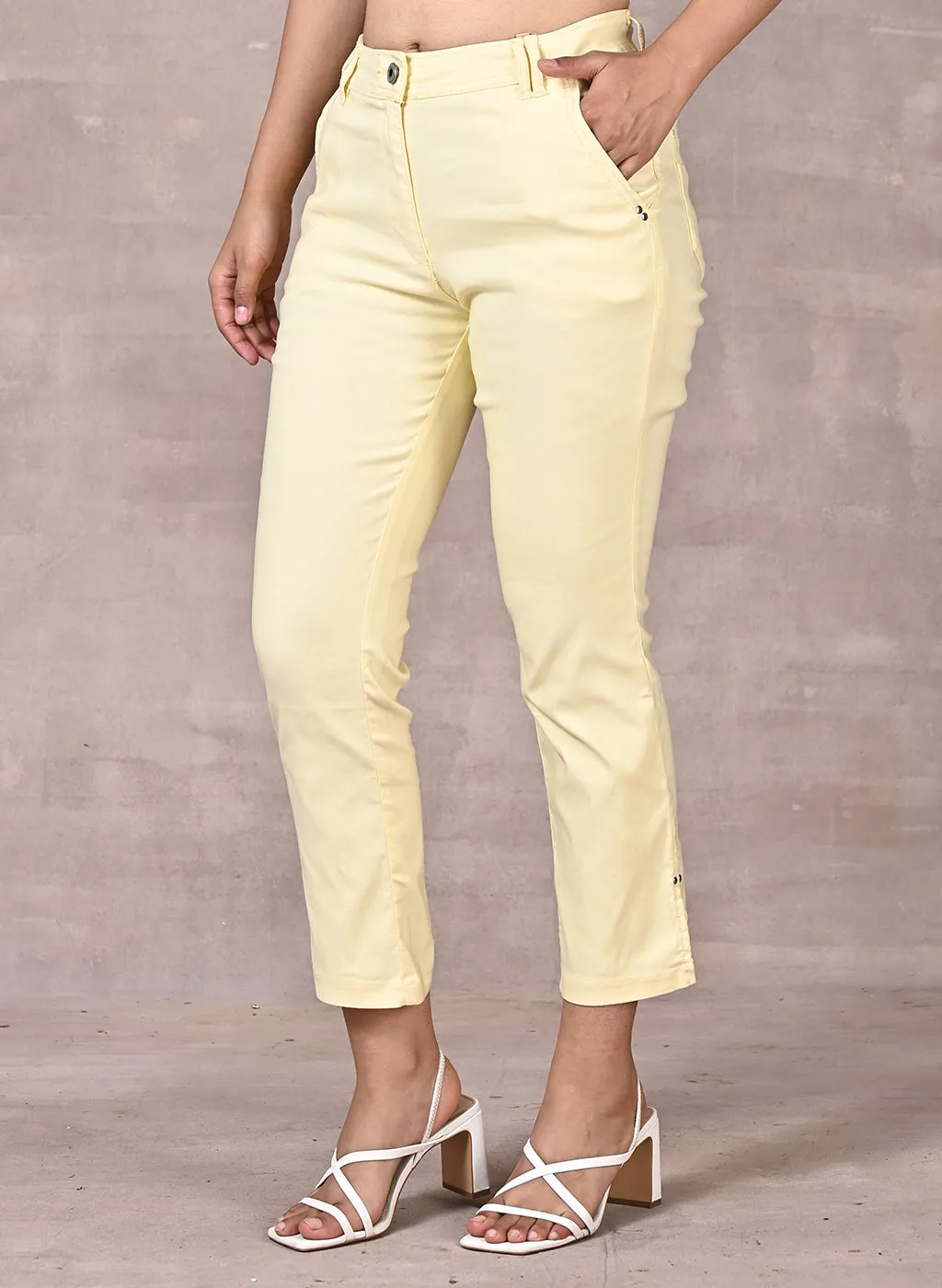 Yellow Regular Plain Capri